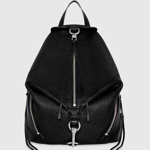 NWT Rebecca Minkoff $345 Julian Large Leather Backpack BLACK Silver hardware